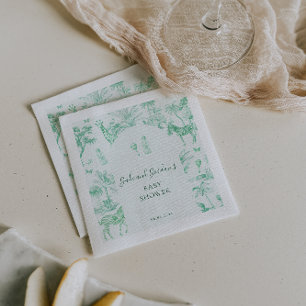 Servilleta De Papel Mono Safari Toile de Jouy   Baby Shower Verde Ment