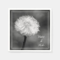 Monocromatic Make a Wish Dandelion Paper Napkin