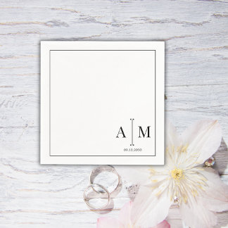 Servilleta De Papel  Monogram Couple Date Simple Border Wedding