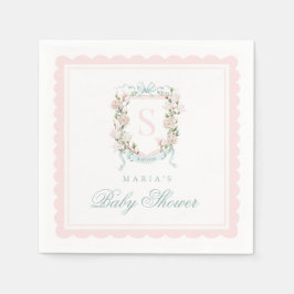 Servilleta De Papel Monogram Crest Pink Bow Scallop
