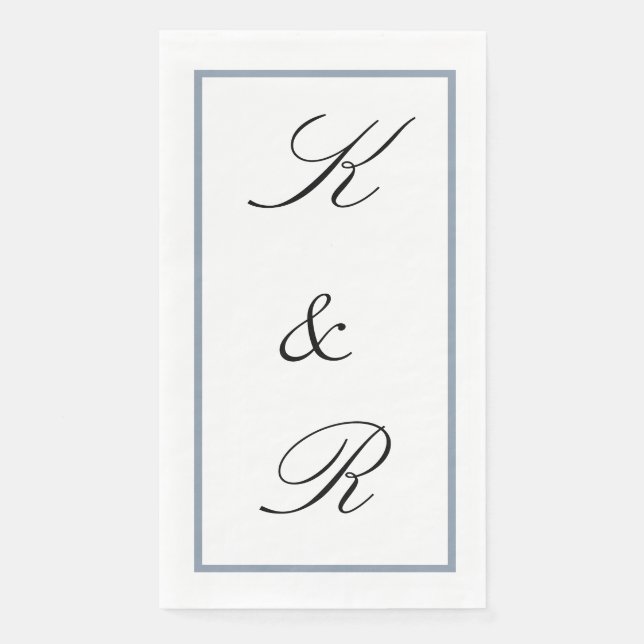 Servilleta De Papel Monogram Initial Wedding Dusty Blue Black Custom (Anverso)
