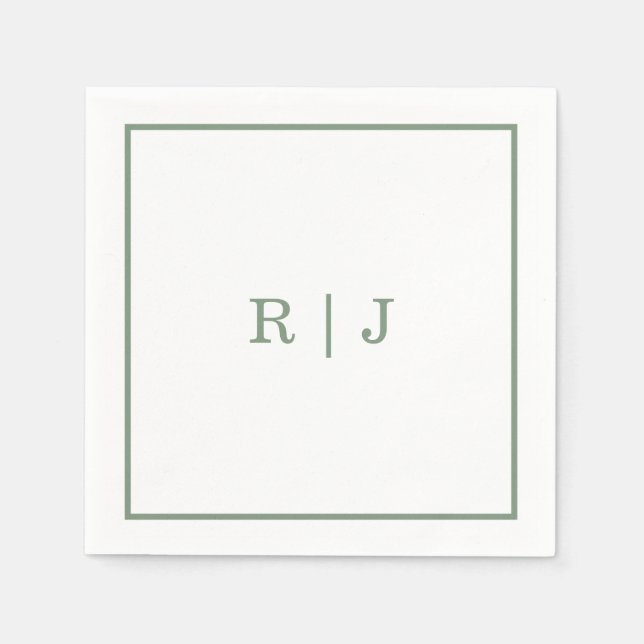 Servilleta De Papel Monogram Letters Sage Green Elegant Wedding (Anverso)