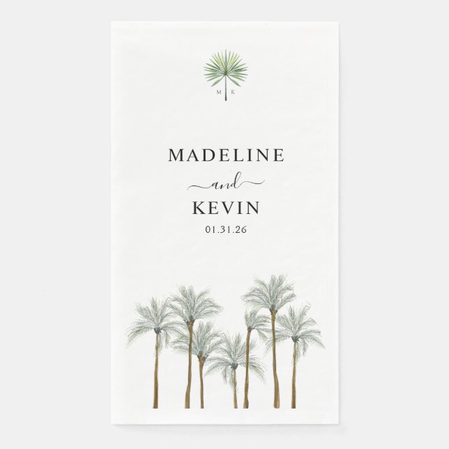 Servilleta De Papel Monogram Palm Trees Wedding (Anverso)