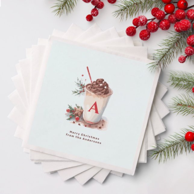 Servilleta De Papel Monogram Red Christmas Party Hot Cocoa Coffee  (Subido por el creador)