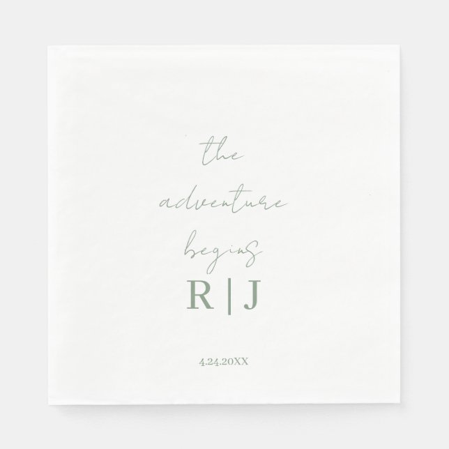 Servilleta De Papel Monogram Sage Green Quote Script Minimal Wedding (Anverso)