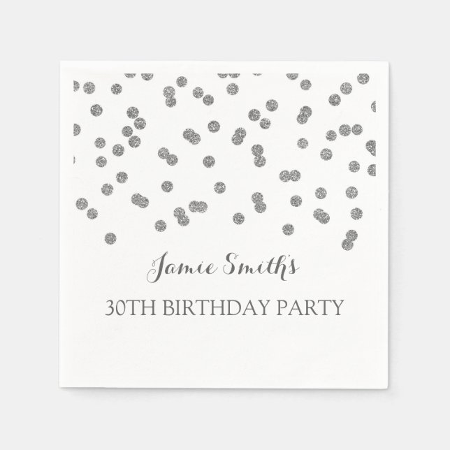 Servilleta De Papel Monograma 30 Confeti de Plata de Napkin (Anverso)