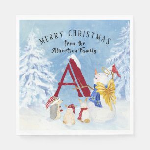 Servilleta De Papel Monograma A Feliz Navidad Angel Snowman