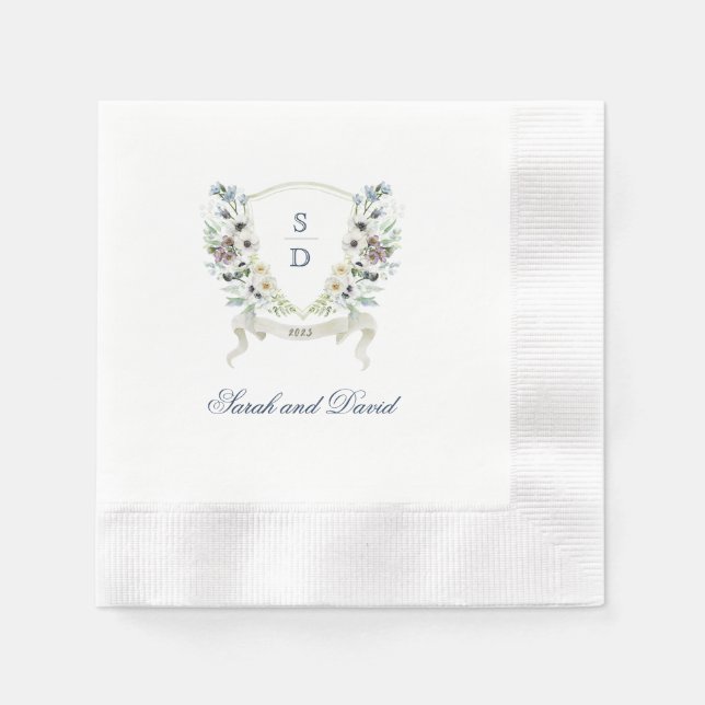 Servilleta De Papel Monograma Acuarela Boda Floral Escudo Napkin (Anverso)