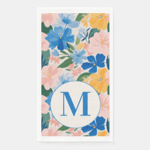 Servilleta De Papel Monograma Acuarela de Flor de Primavera Azul Color
