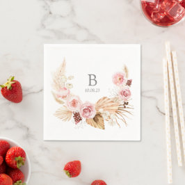 Servilleta De Papel Monograma Acuarela Floral Boho Bodas Napkins