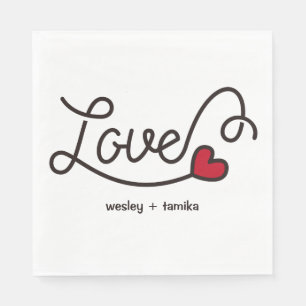 Servilleta De Papel Monograma Amor Moderna Tipografía Arte Corazón Roj