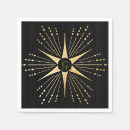 Servilleta De Papel Monograma Art Deco Estrella Negro y Oro