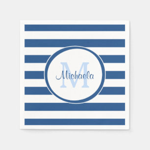 Servilleta De Papel Monograma azul rico en cadera y franjas horizontal
