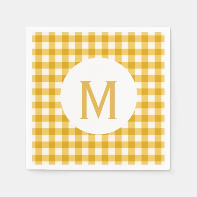 Servilleta De Papel Monograma básico básico de oro de Gingham (Anverso)