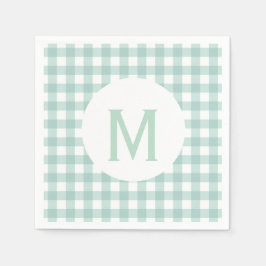 Servilleta De Papel Monograma básico simple de Sage Green Gingham