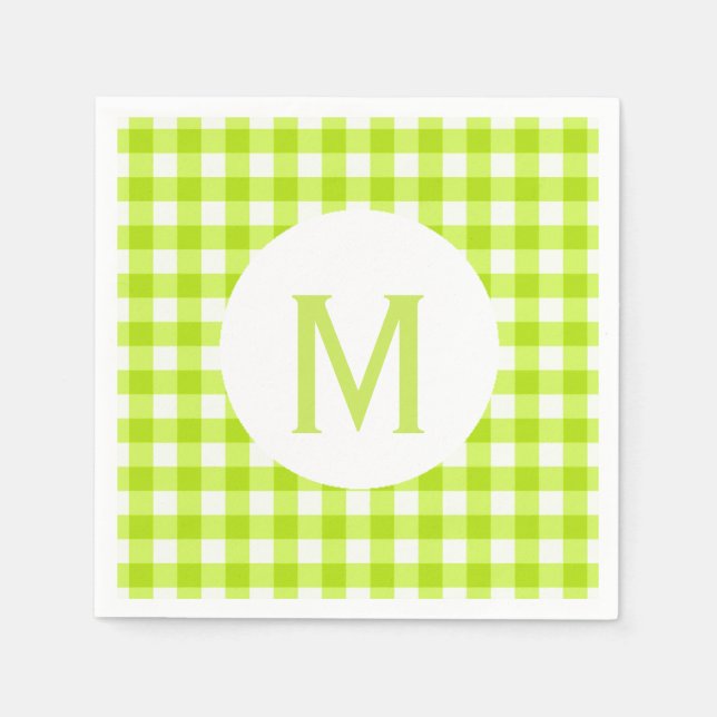 Servilleta De Papel Monograma básico simple Lime Green Gingham (Anverso)