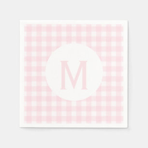 Servilleta De Papel Monograma básico simple rosa pálido de Gingham