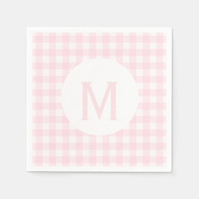 Servilleta De Papel Monograma básico simple rosa pálido de Gingham (Anverso)