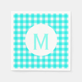 Servilleta De Papel Monograma básico simple turquesa Gingham