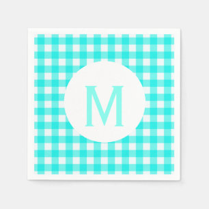 Servilleta De Papel Monograma básico simple turquesa Gingham