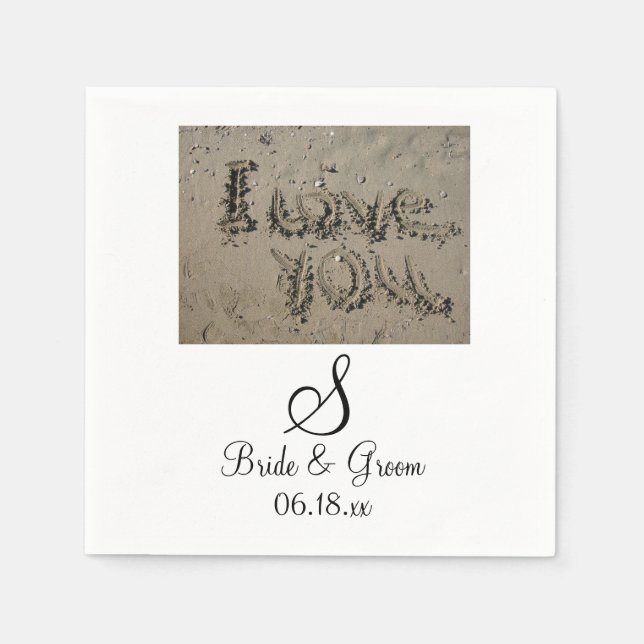 Servilleta De Papel Monograma Beach Wedding Bride Groom Nombres Fecha  (Anverso)