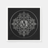 Monograma Black & Silver Filigree Motif Napkins