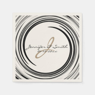 Servilleta De Papel Monograma Black Swirl Resumen de arte