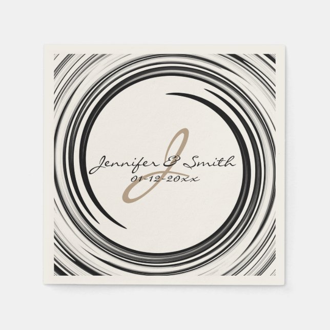 Servilleta De Papel Monograma Black Swirl Resumen de arte (Anverso)