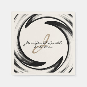 Servilleta De Papel Monograma Black Swirt Resumen Arte #2