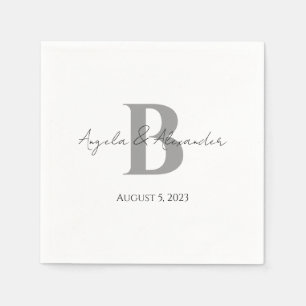Servilleta De Papel Monograma Blanca Bodas Gris Negrita
