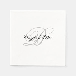 Servilleta De Papel Monograma blanco con escritura elegante en negro y