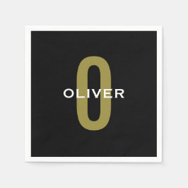 Servilleta De Papel Monograma blanco dorado negro personalizado