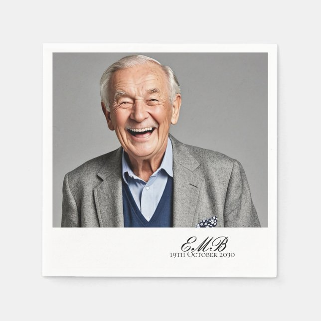 Servilleta De Papel Monograma blanco elegante de foto masculina de cum (Anverso)