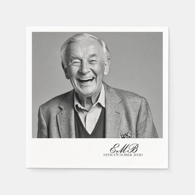 Servilleta De Papel Monograma blanco elegante de foto masculina de cum (Anverso)