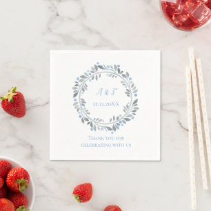 Servilleta De Papel Monograma blanco gris azul Boda floral