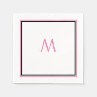 Monograma blanco negro rosado Nombre personalizado