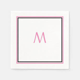 Servilleta De Papel Monograma blanco negro rosado Nombre personalizado