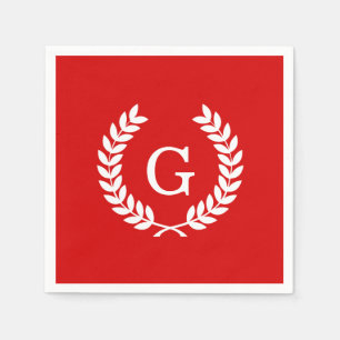 Servilleta De Papel Monograma blanco rojo de la inicial de la