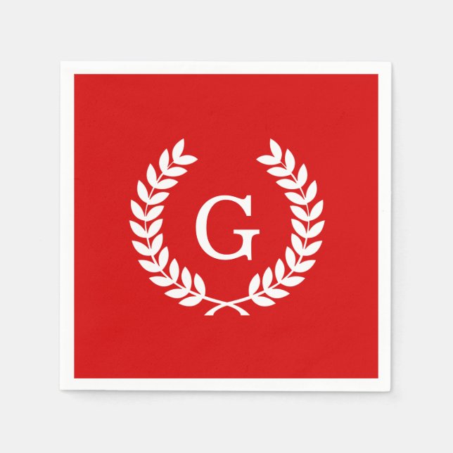 Servilleta De Papel Monograma blanco rojo de la inicial de la (Anverso)