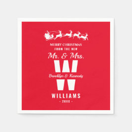 Servilleta De Papel Monograma Blanco Rojo Recién Contratado Con Navida
