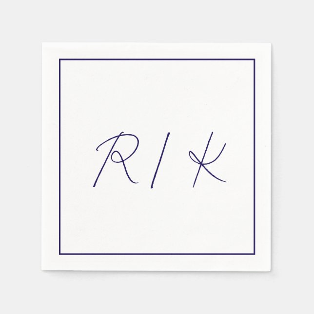 Servilleta De Papel Monograma Boda azul de la Marina con letras inicia (Anverso)