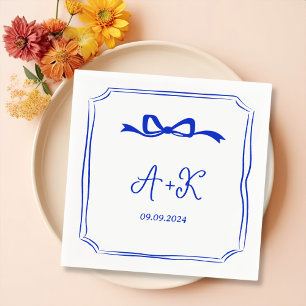 Servilleta De Papel Monograma Boda azul dibujado a mano