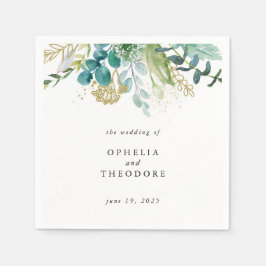 Servilleta De Papel Monograma Boda botánico de acuarela verde azulada