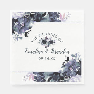 Servilleta De Papel Monograma Boda enmarcado de la marina floral noctu