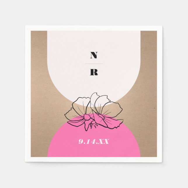 Servilleta De Papel Monograma Boda floral de arco rosado (Anverso)