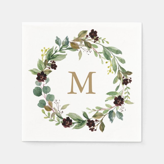 Servilleta De Papel Monograma Boda Napkin Greenery Napkin (Anverso)