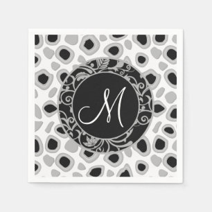 Servilleta De Papel Monograma Boda personalizado Gris blanco negro
