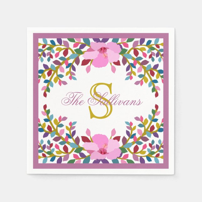 Servilleta De Papel Monograma Boho Foliage Coctail Paper Napkins (Anverso)