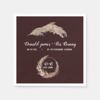 Servilleta De Papel Monograma Boho Terracotta Boda pardo quemado Napki