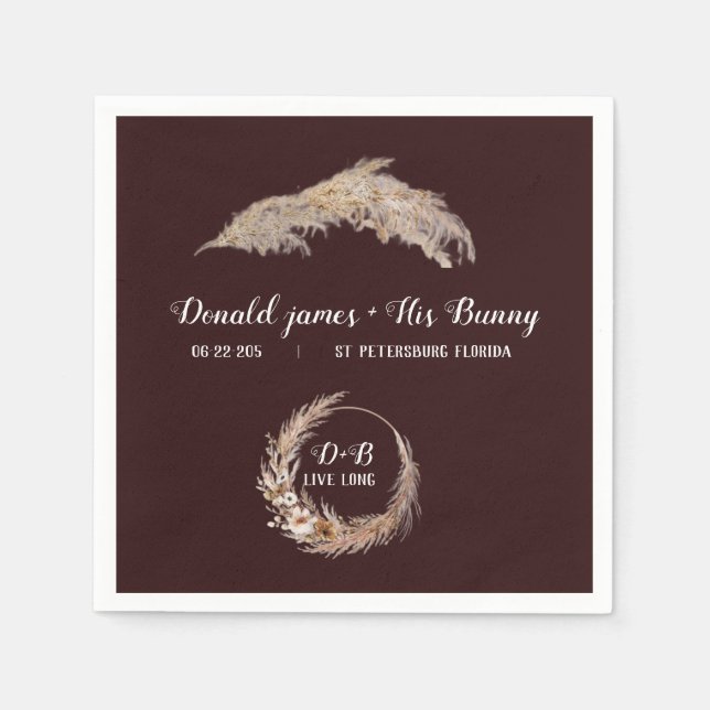 Servilleta De Papel Monograma Boho Terracotta Boda pardo quemado Napki (Anverso)